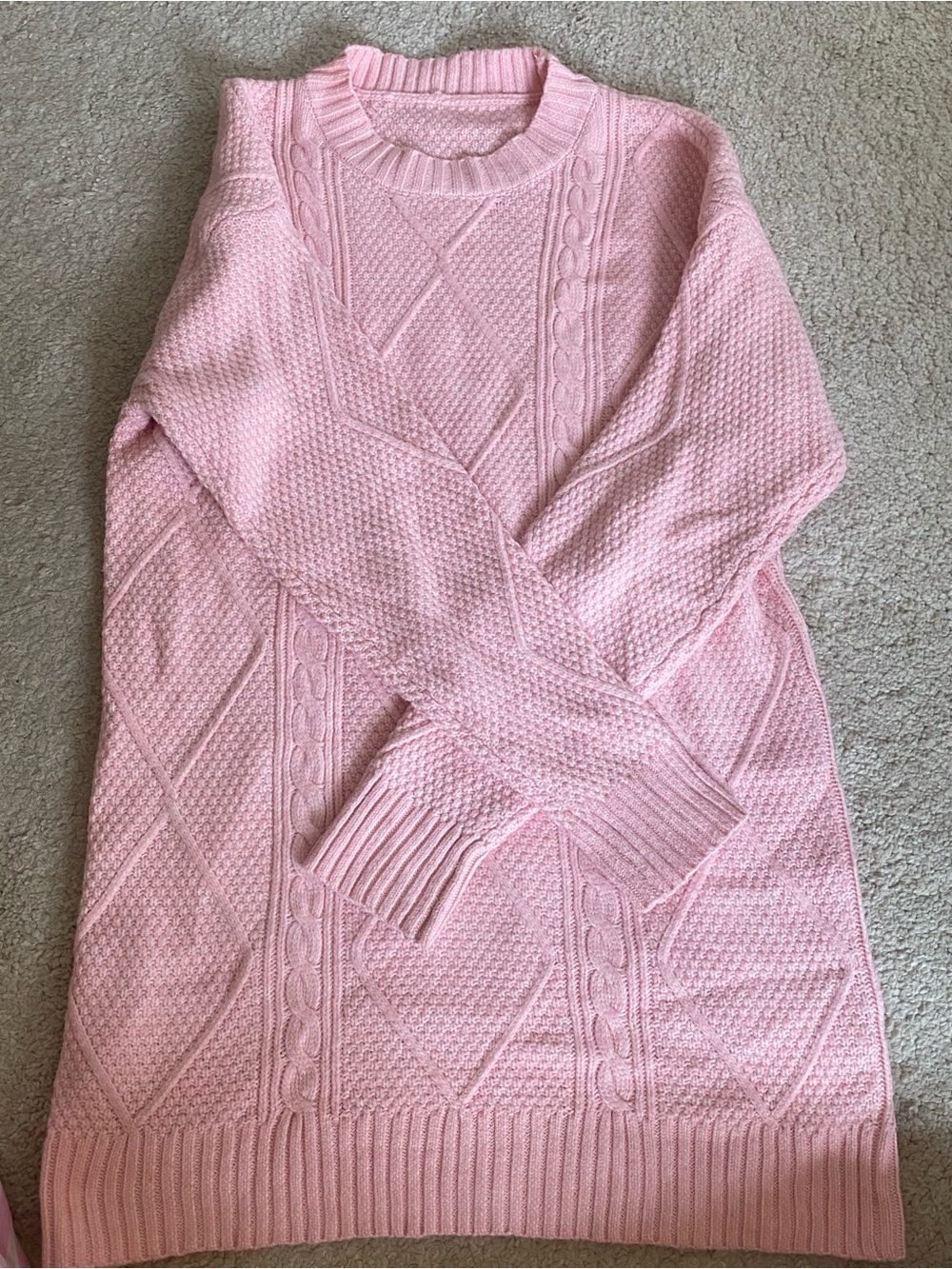 Women's Pink Cable & Diamond Crewneck Sweater
